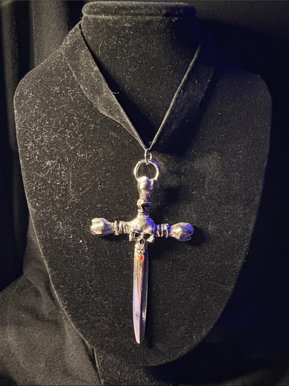 Silver Skull Dagger Cross Pendant Necklace - Gothic Women Jewelry